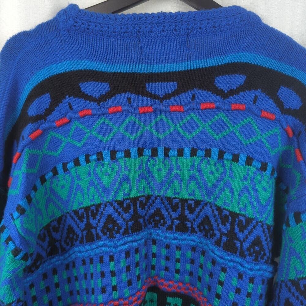 Concrete Mix Sweater Mens Size L Vintage Crew Neck Knit Pullover Blue Green Red - Picture 11 of 14
